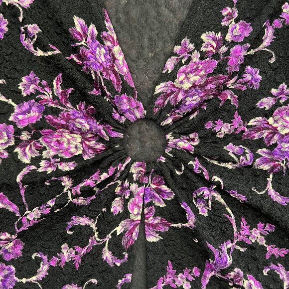 Vintage Y2K Floral Slinky Ring Deep Vneck Top Black Purple Small Disco Going Ou - Picture 7 of 13
